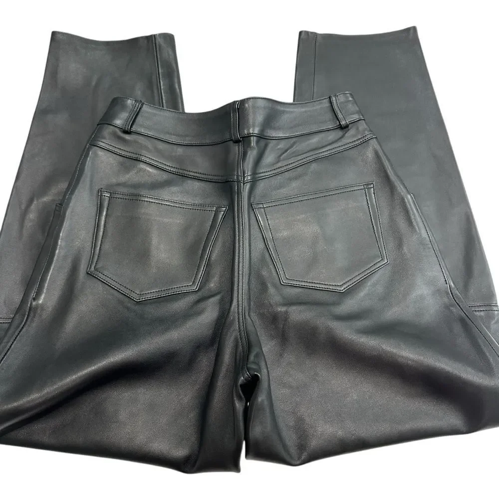 L'Academie Black Rye Barrel Leg Leather‎ Pant, Small